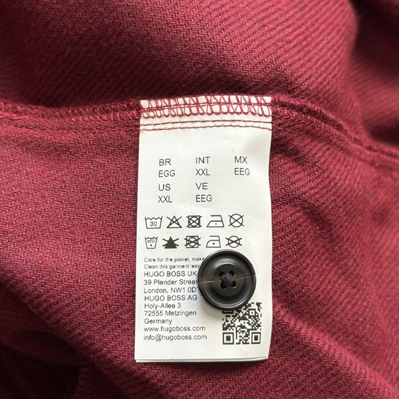 HUGO Boss Men's Size XXL Dark Red Enalu Oversized Fit Button Up Shirt Pockets - Picture 9 of 11